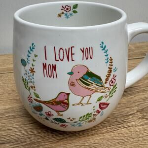 Floral w/Birds Large Ceramic Coffee Mug "I Love You Mom" by Prima Design